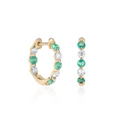 Sunita Nahata Emerald 0.50ct. Hoop Earrings in 14KYG with Diamond
