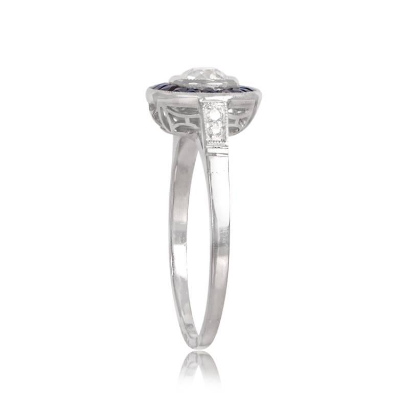 Women's 0.50ct Antique Old European Cut Diamond Engagement Ring, Sapphire Halo, Platinum For Sale