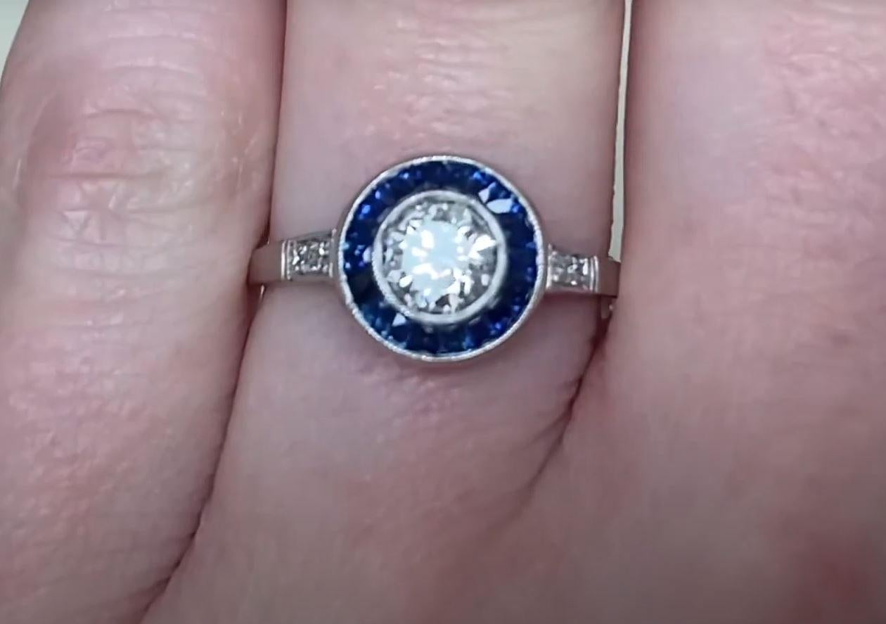 0.50ct Antique Old European Cut Diamond Engagement Ring, Sapphire Halo, Platinum For Sale 2
