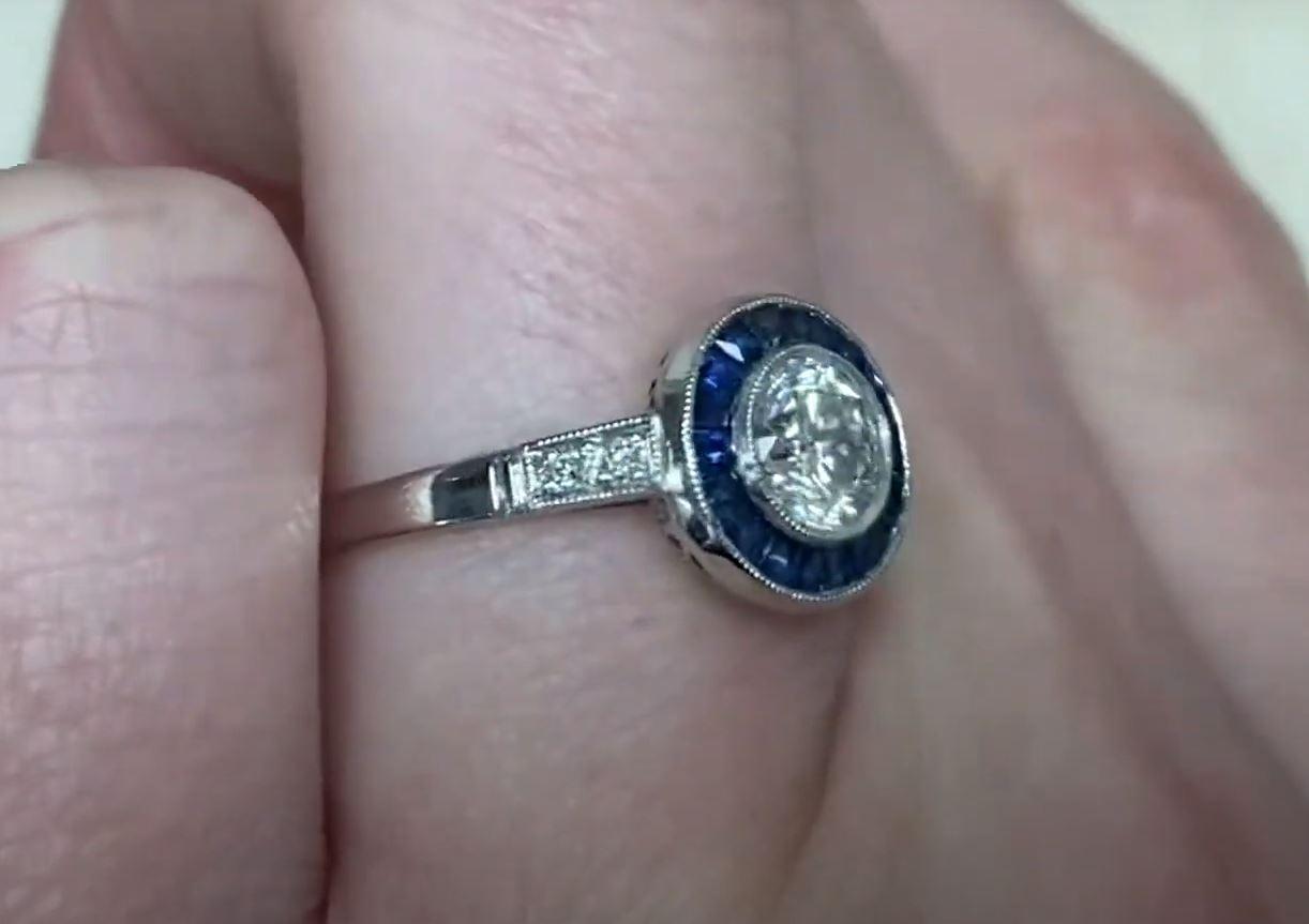 0.50ct Antique Old European Cut Diamond Engagement Ring, Sapphire Halo, Platinum For Sale 3