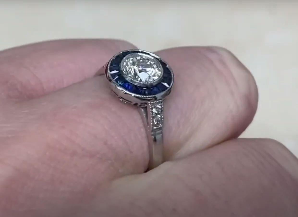 0.50ct Antique Old European Cut Diamond Engagement Ring, Sapphire Halo, Platinum For Sale 4