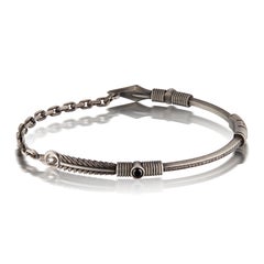 0.50ct Black Diamond Feather & Arrow 3/4 Oxidized Silver Cuff Bracelet