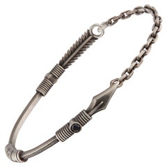 0.50ct Black Diamond Feather & Arrow 3/4 Oxidized Silver Cuff Bracelet