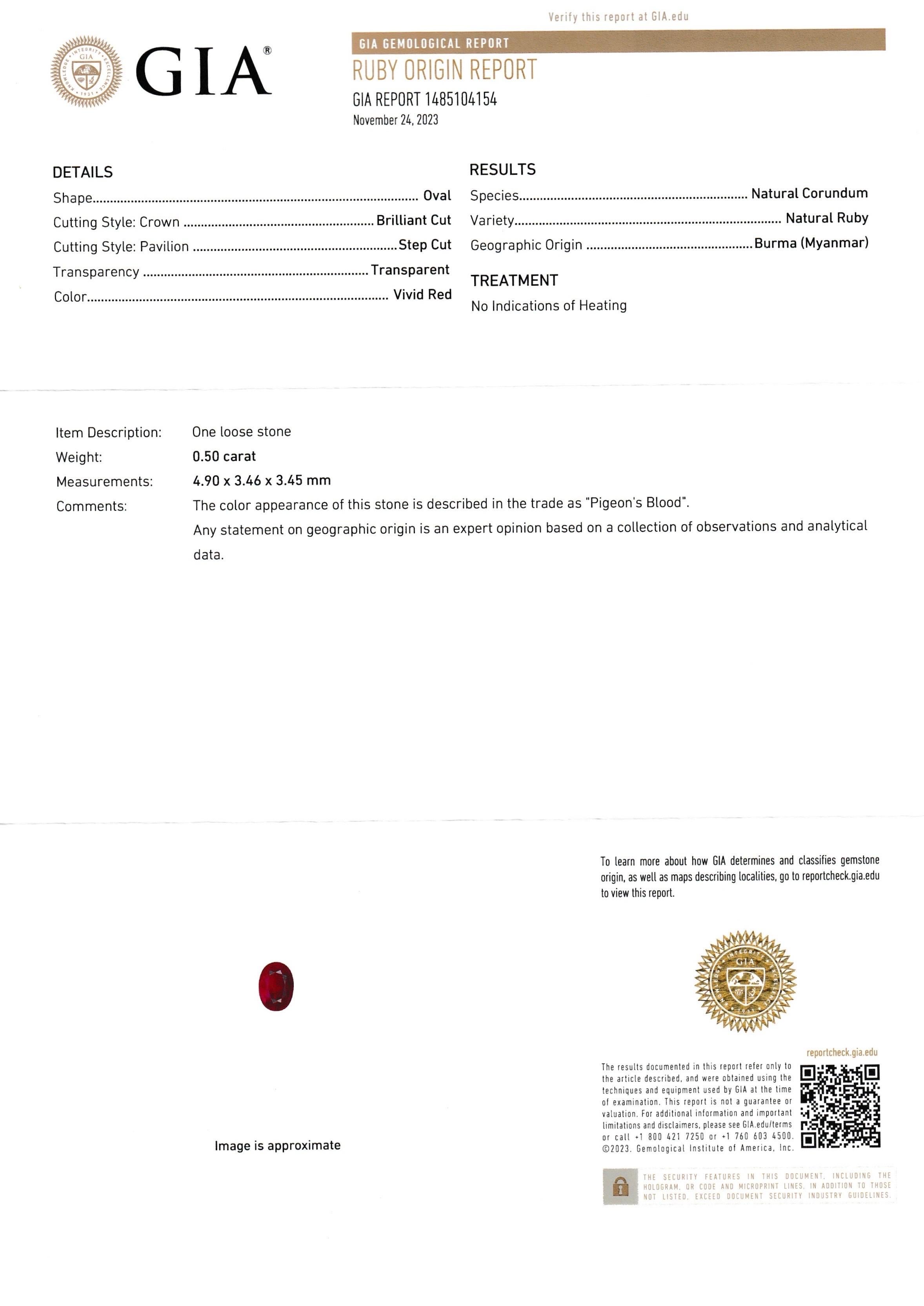 0.50carats Burma ruby Unheated pigeon blood color with Gia certificate For Sale 2