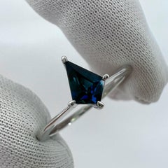 0.50ct Deep Blue Sapphire Fancy Kite Cut 18k White Gold Modern Solitaire Ring