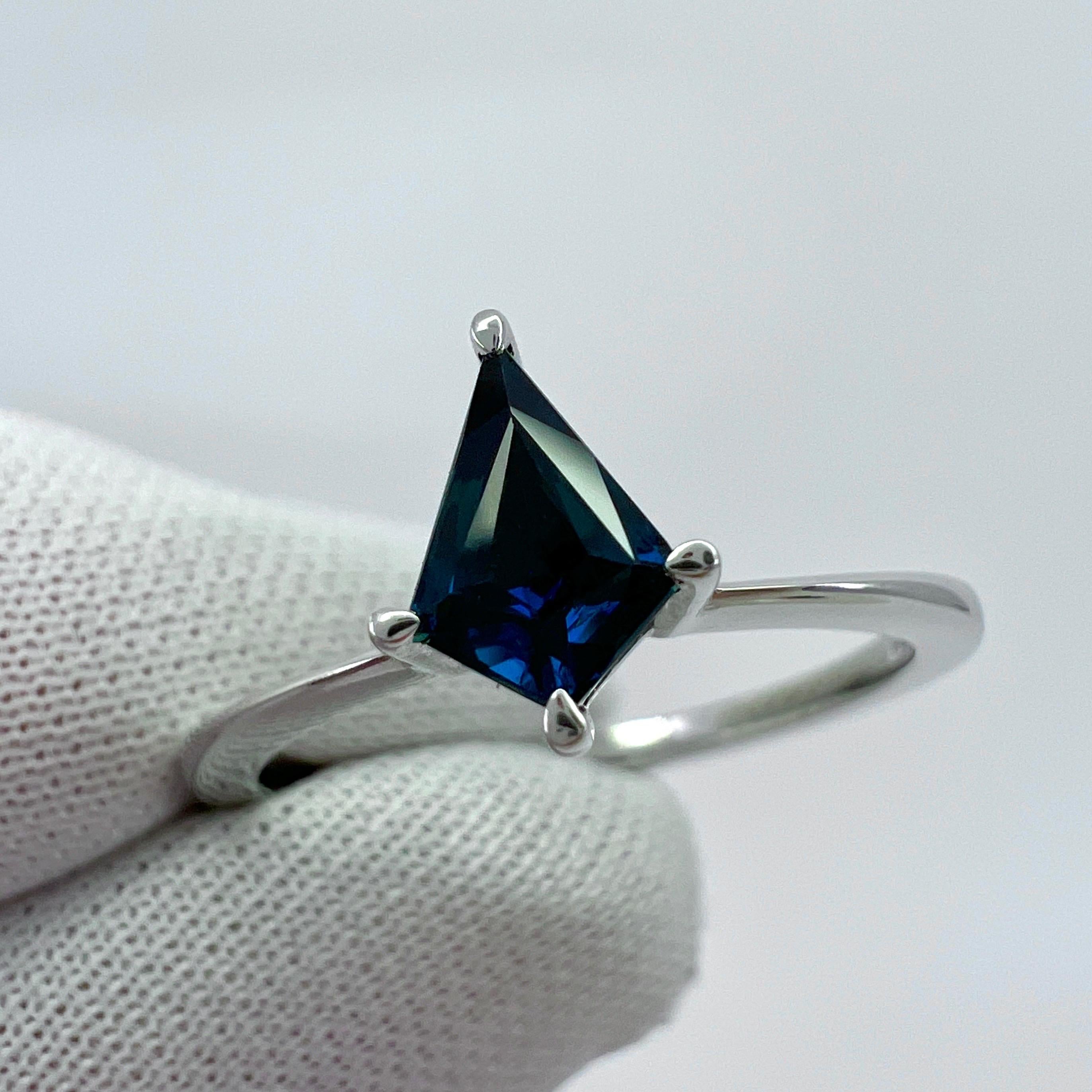 0.50ct Deep Blue Sapphire Fancy Kite Cut 18k White Gold Modern Solitaire Ring For Sale 1