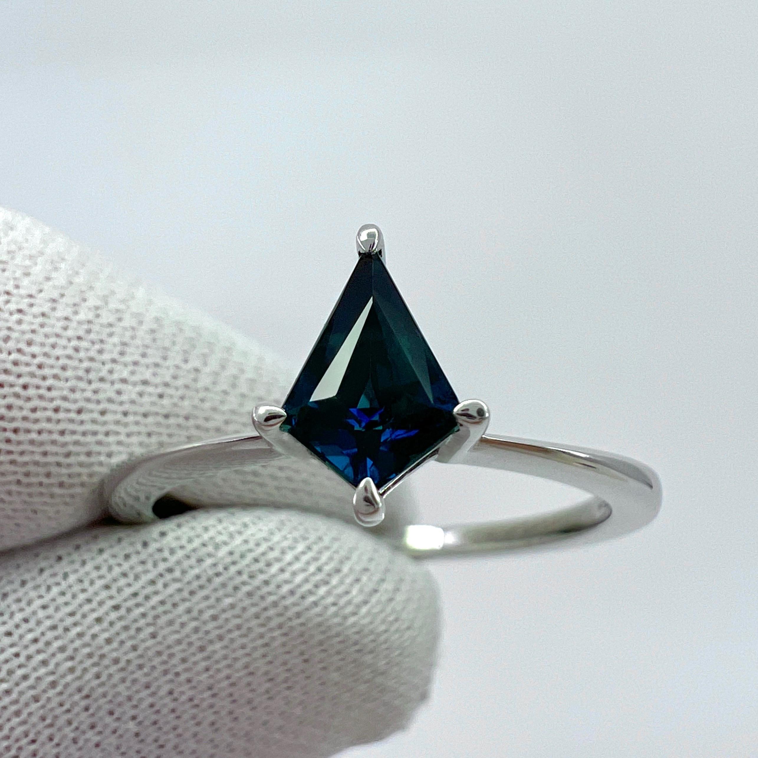 0.50ct Deep Blue Sapphire Fancy Kite Cut 18k White Gold Modern Solitaire Ring For Sale 3