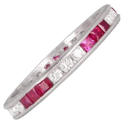 0.50ct Diamond & 0.80ct Natural Ruby Band Ring, Platinum For Sale