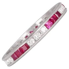 0.50ct Diamond & 0.80ct Natural Ruby Band Ring, Platinum