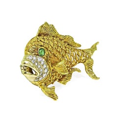 0.50ct Diamond 18k Gold Fish Pin