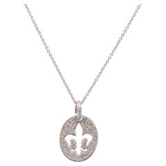 0.50ct Diamond Fleur De Lis Tag Pendant Necklace 18k White Gold