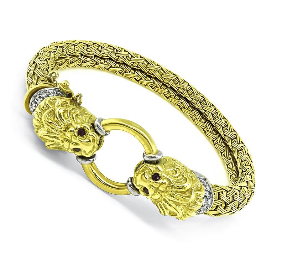 Round Cut 0.50ct Diamond Gold Lion's Head Bracelet For Sale