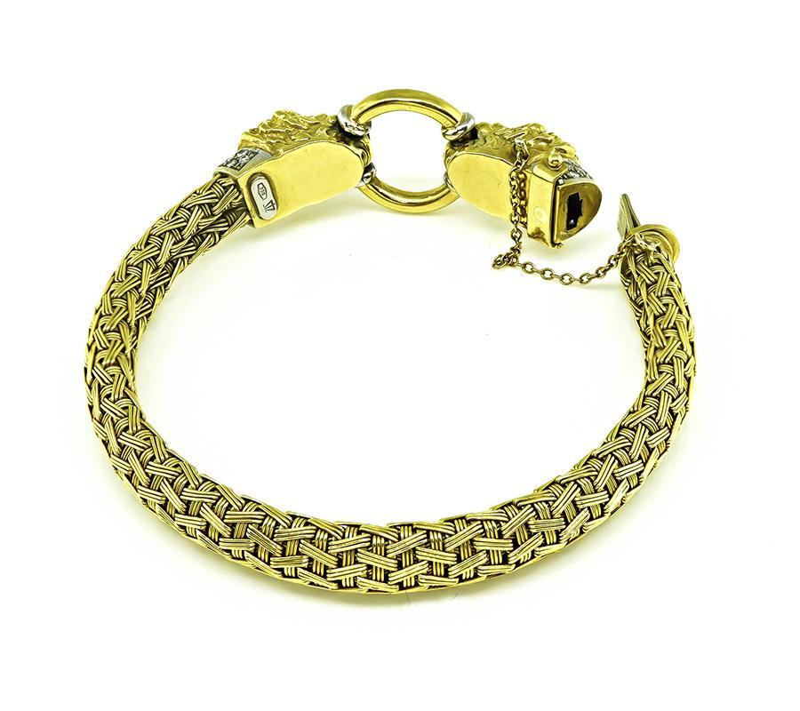0.50ct Diamond Gold Lion's Head Bracelet In Good Condition For Sale In New York, NY