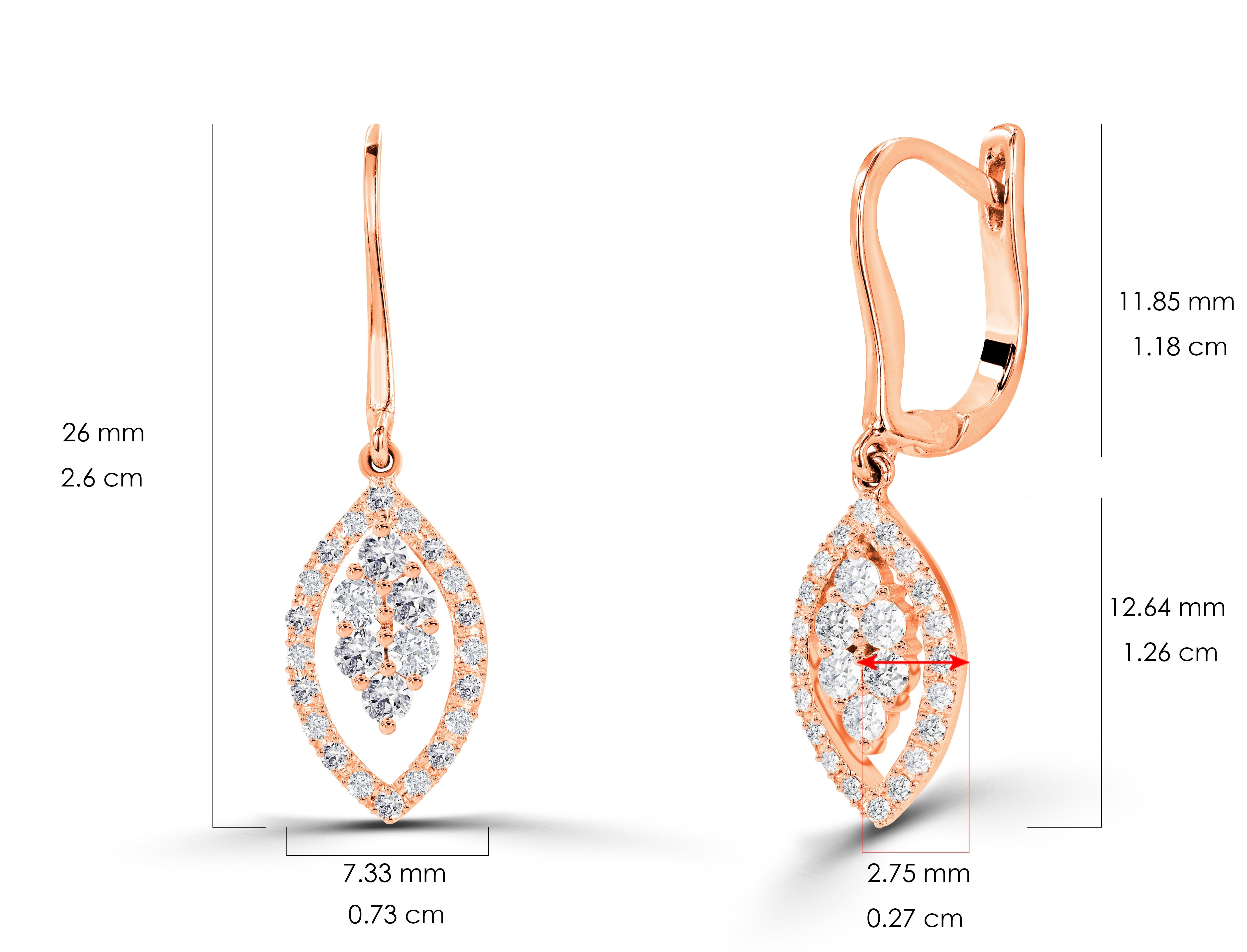 0.50ct Diamond Marquise Shaped Drop Earrings in 14k Gold For Sale 3