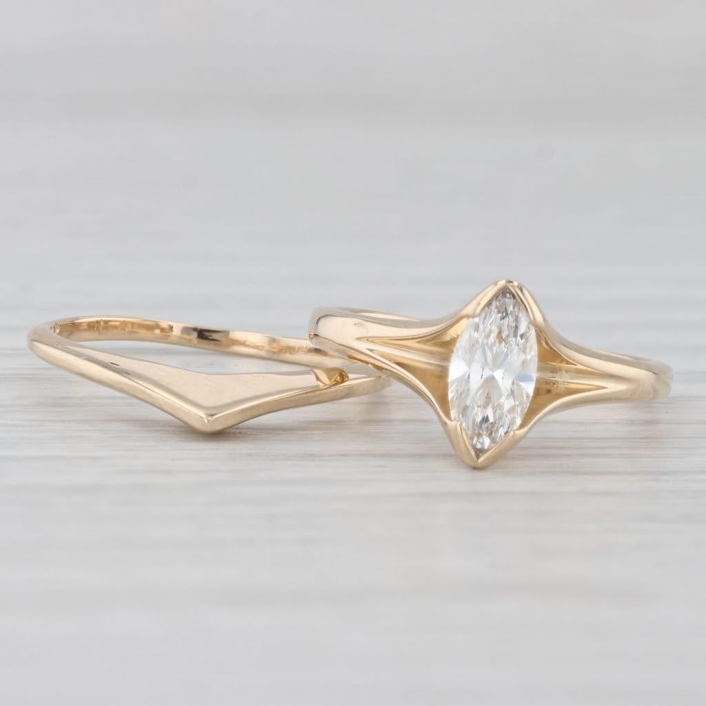 Gemstone Information: 
 - Natural Diamond - 
Carats - 0.50ct
Cut - Marquise Brilliant
Color - K
Clarity - SI1

Metal: 14k Yellow Gold
Weight: 4 Grams 
Stamps: 14kp (P is for Plumb for high quality gold)

Set Measurements-
Face Height: 8.7 mm