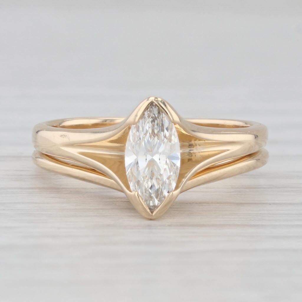 Marquise Cut 0.50ct Diamond Marquise Solitaire Engagement Ring Wedding Band Set 14k Gold