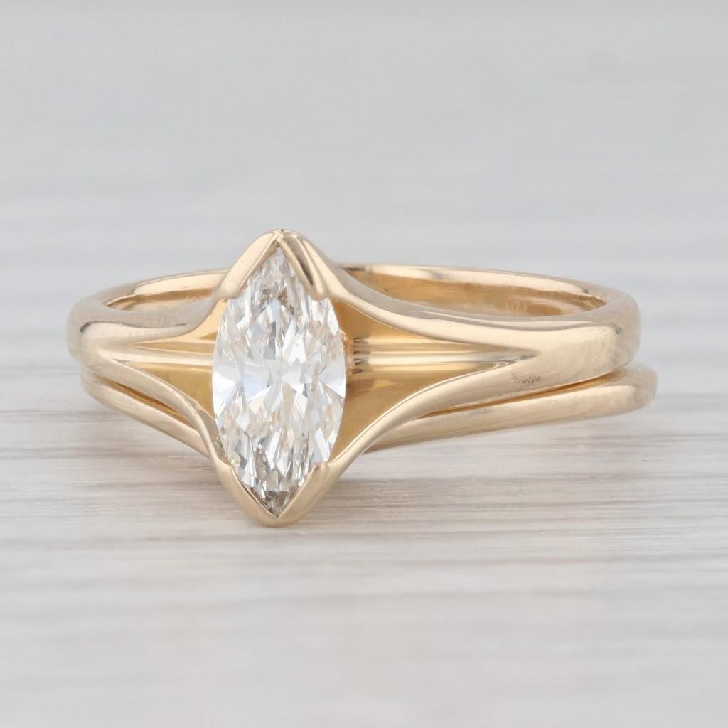 0.50ct Diamond Marquise Solitaire Engagement Ring Wedding Band Set 14k Gold 2