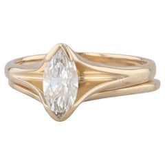 0.50ct Diamond Marquise Solitaire Engagement Ring Wedding Band Set 14k Gold