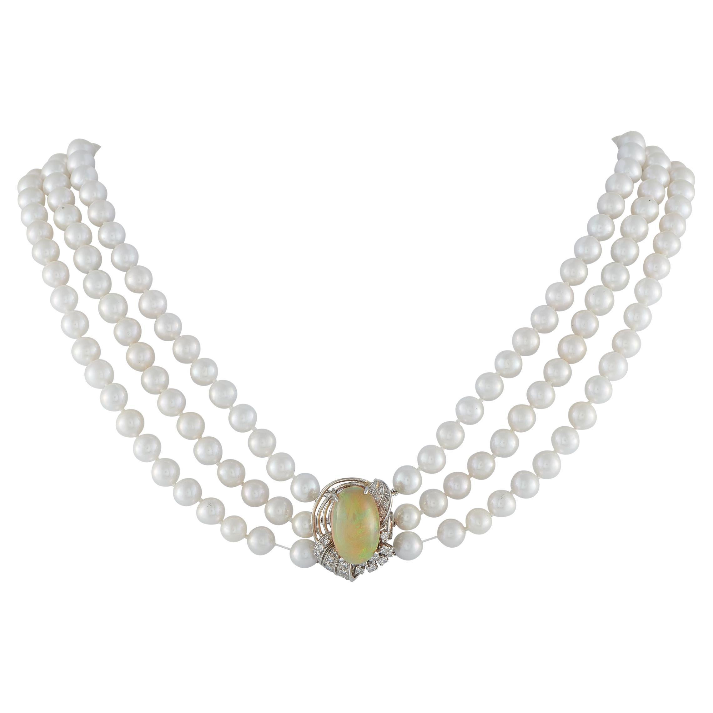 0.50ct Diamond, Opal, and Pearl Multi-Strand Necklace MF15-022426