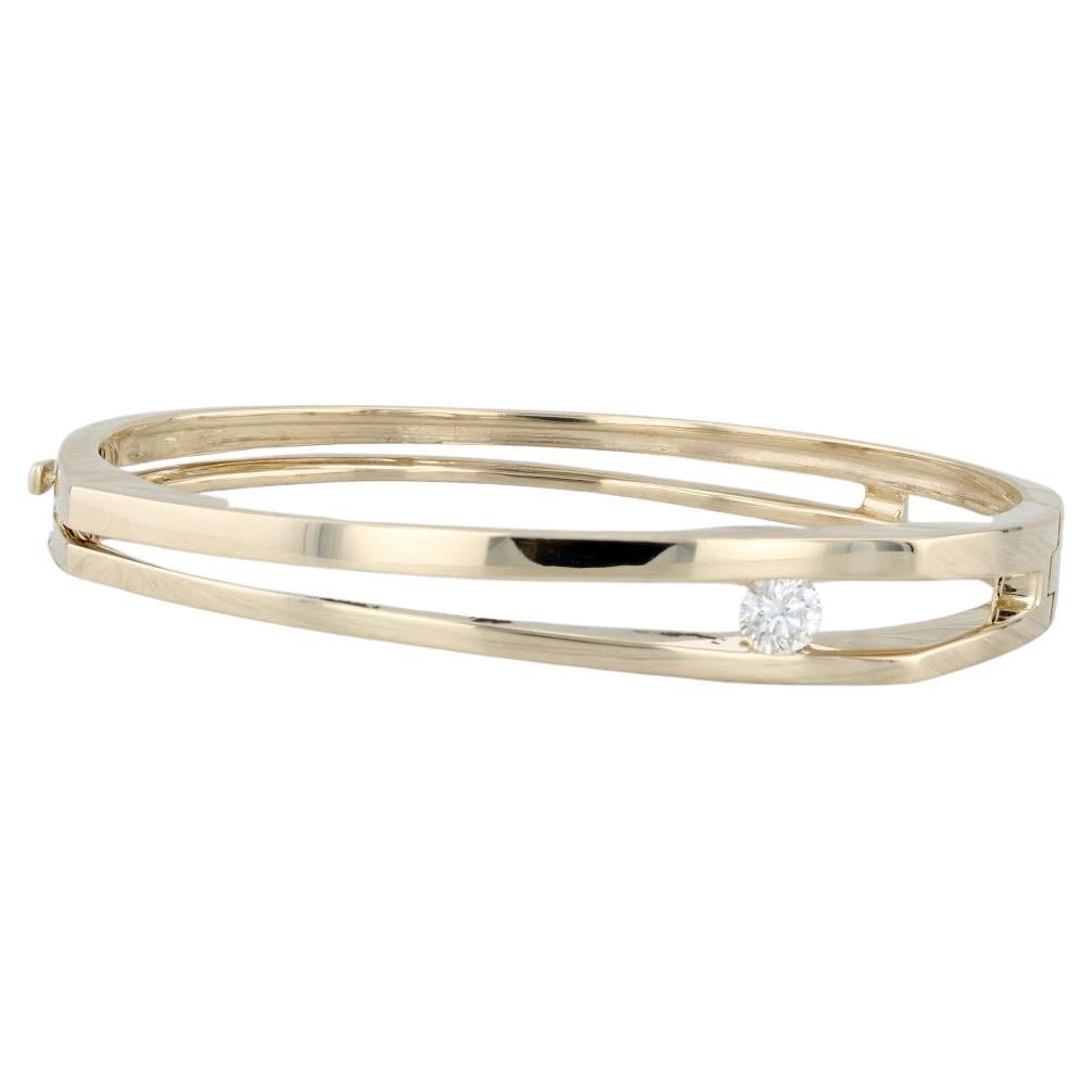 0.50ct Diamond Solitaire Bangle Bracelet 14k Yellow Gold 6.75" Oval Hinged For Sale