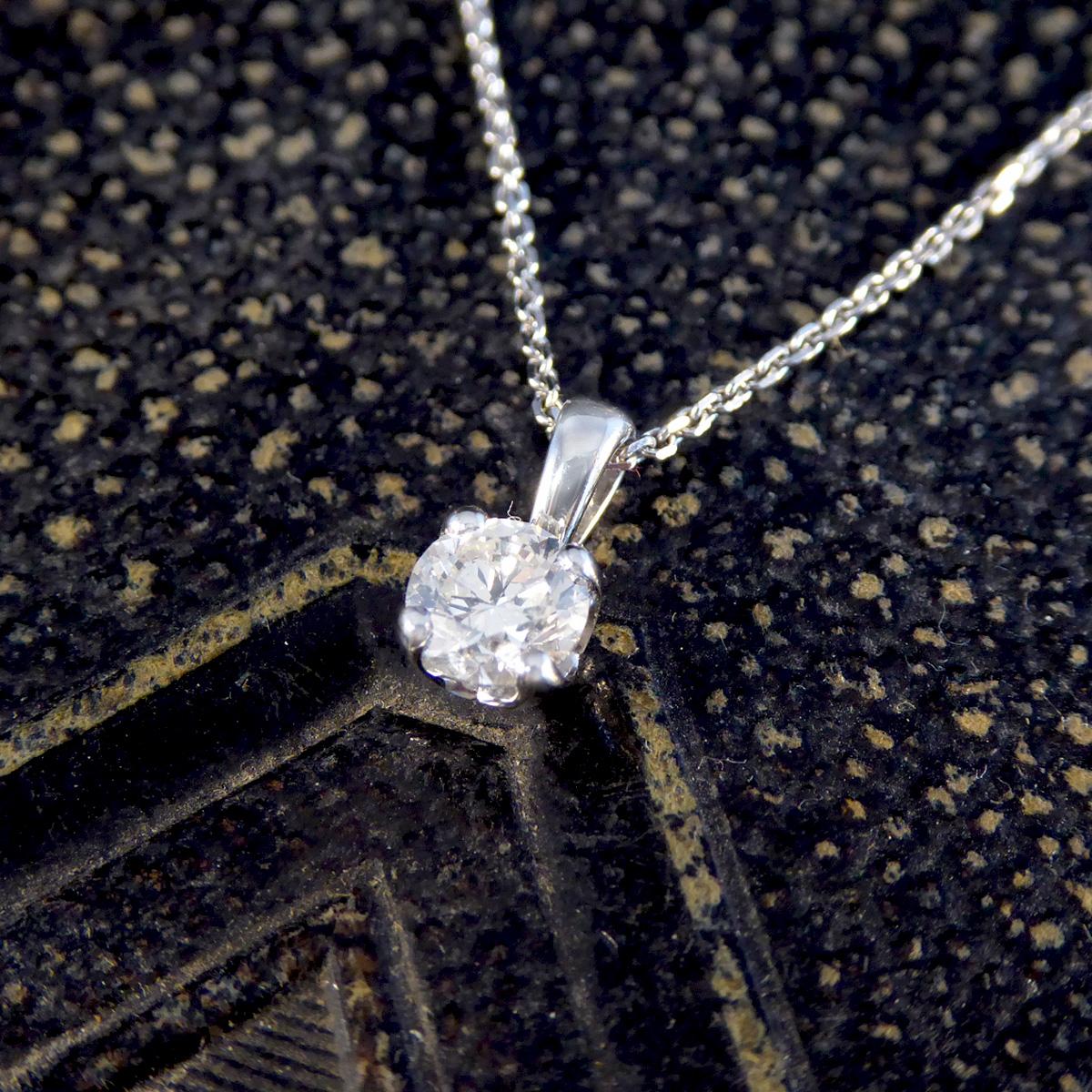 Modern 0.50ct Diamond Solitaire Pendant Necklace in 18ct White Gold For Sale