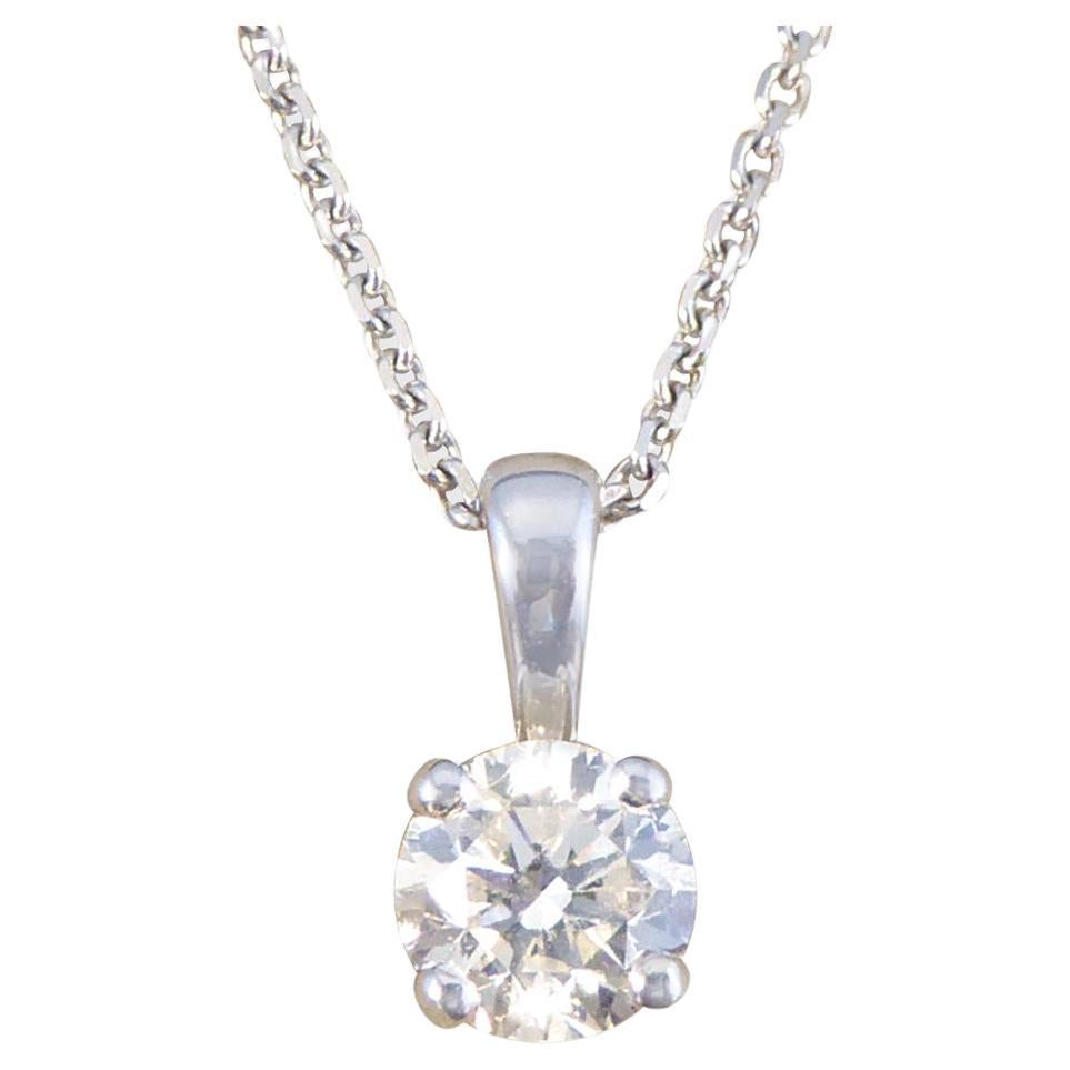 0.50ct Diamond Solitaire Pendant Necklace in 18ct White Gold For Sale