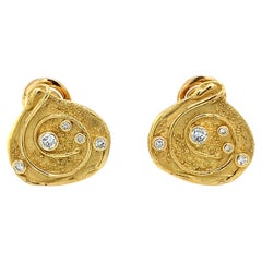 0.50ct Elizabeth Gage Diamond Clip On Granulated Earrings 18ct Yellow Gold
