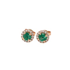 0.50Carat Emerald and Diamond Halo Stud Earrings