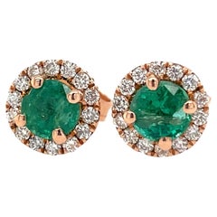 0.50Carat Emerald and Diamond Halo Stud Earrings