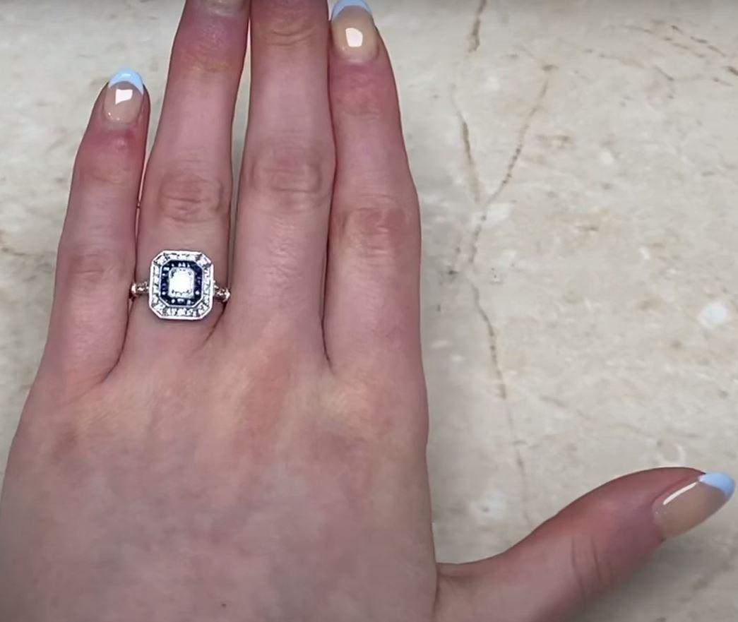 0.50ct Emerald Cut Diamond Engagement Ring, Sapphire & Diamond Halo, Platinum 6