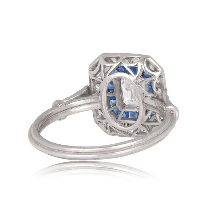 Women's 0.50ct Emerald Cut Diamond Engagement Ring, Sapphire & Diamond Halo, Platinum