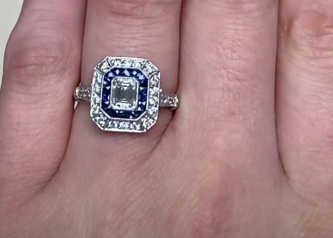 0.50ct Emerald Cut Diamond Engagement Ring, Sapphire & Diamond Halo, Platinum 1