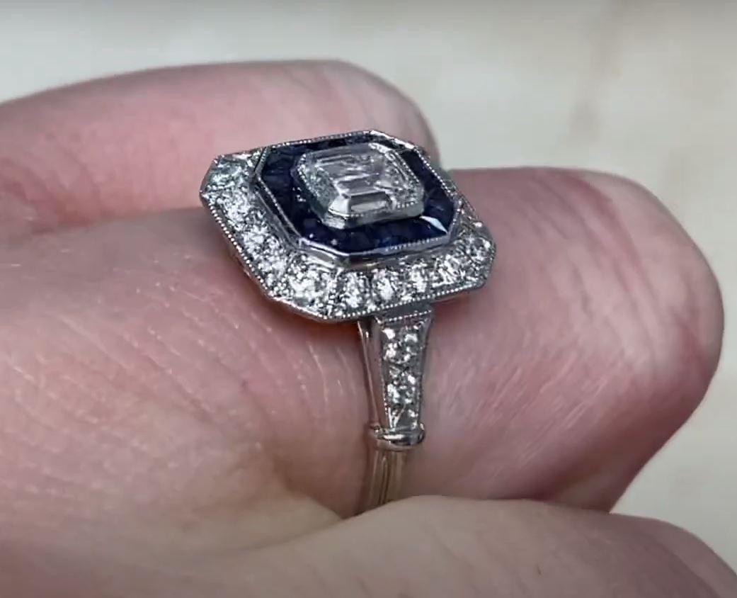 0.50ct Emerald Cut Diamond Engagement Ring, Sapphire & Diamond Halo, Platinum 2