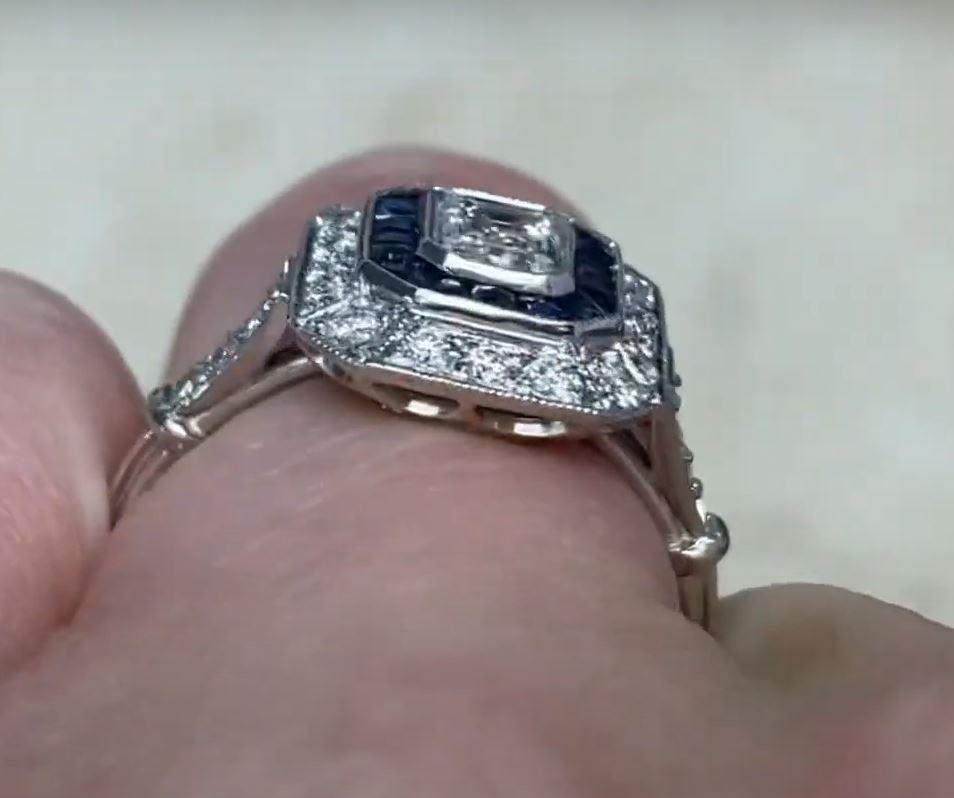 0.50ct Emerald Cut Diamond Engagement Ring, Sapphire & Diamond Halo, Platinum 3
