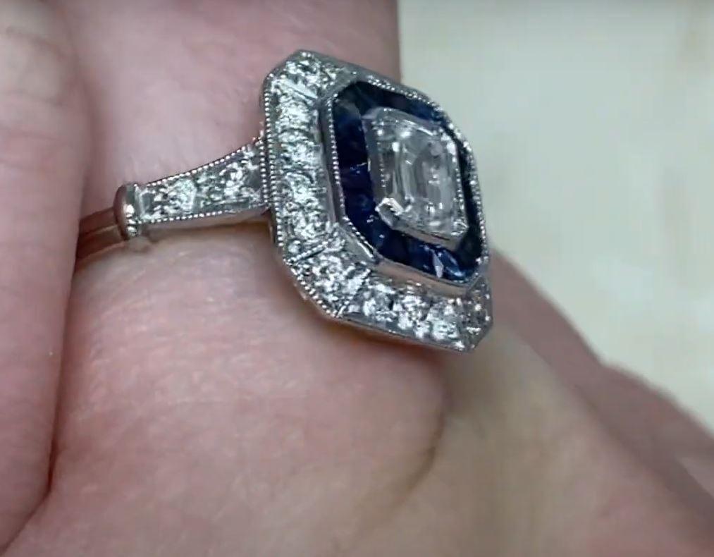 0.50ct Emerald Cut Diamond Engagement Ring, Sapphire & Diamond Halo, Platinum 4