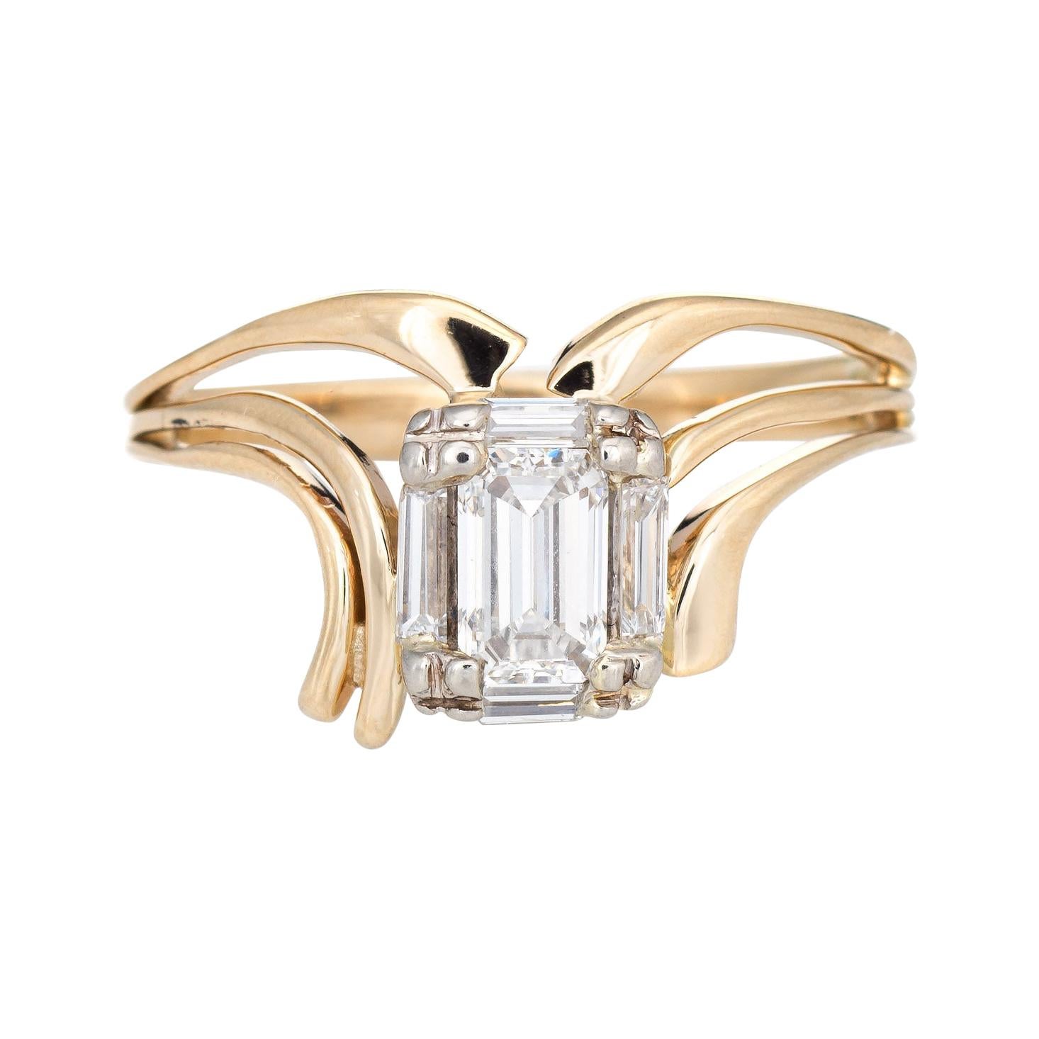 0.50ct Emerald Cut Diamond Ring 60s Vintage 14k Yellow Gold Estate Jewelry
