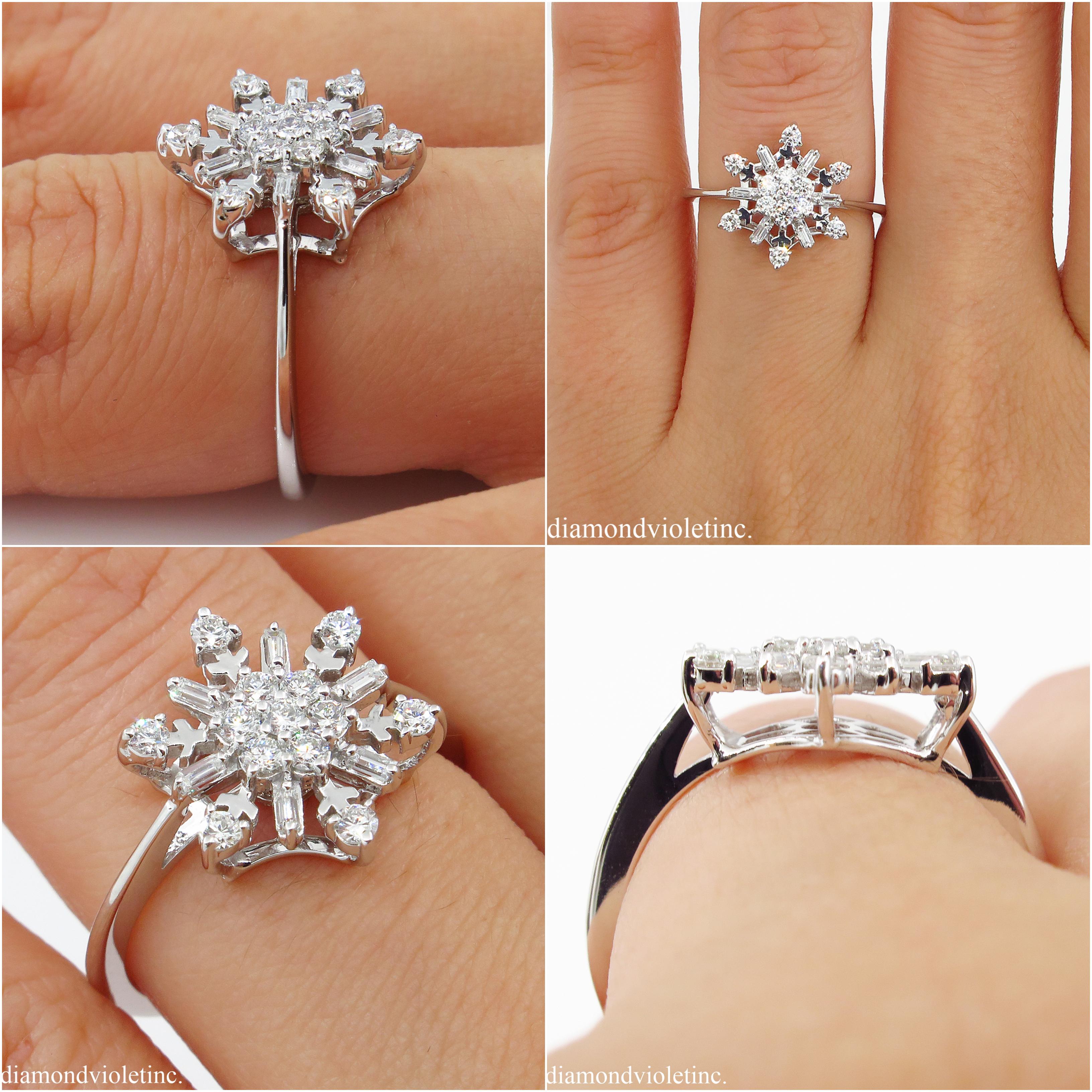 0.50ct Estate Vintage Diamond Snowflake Cluster Engagement Ring 14k White Gold 3