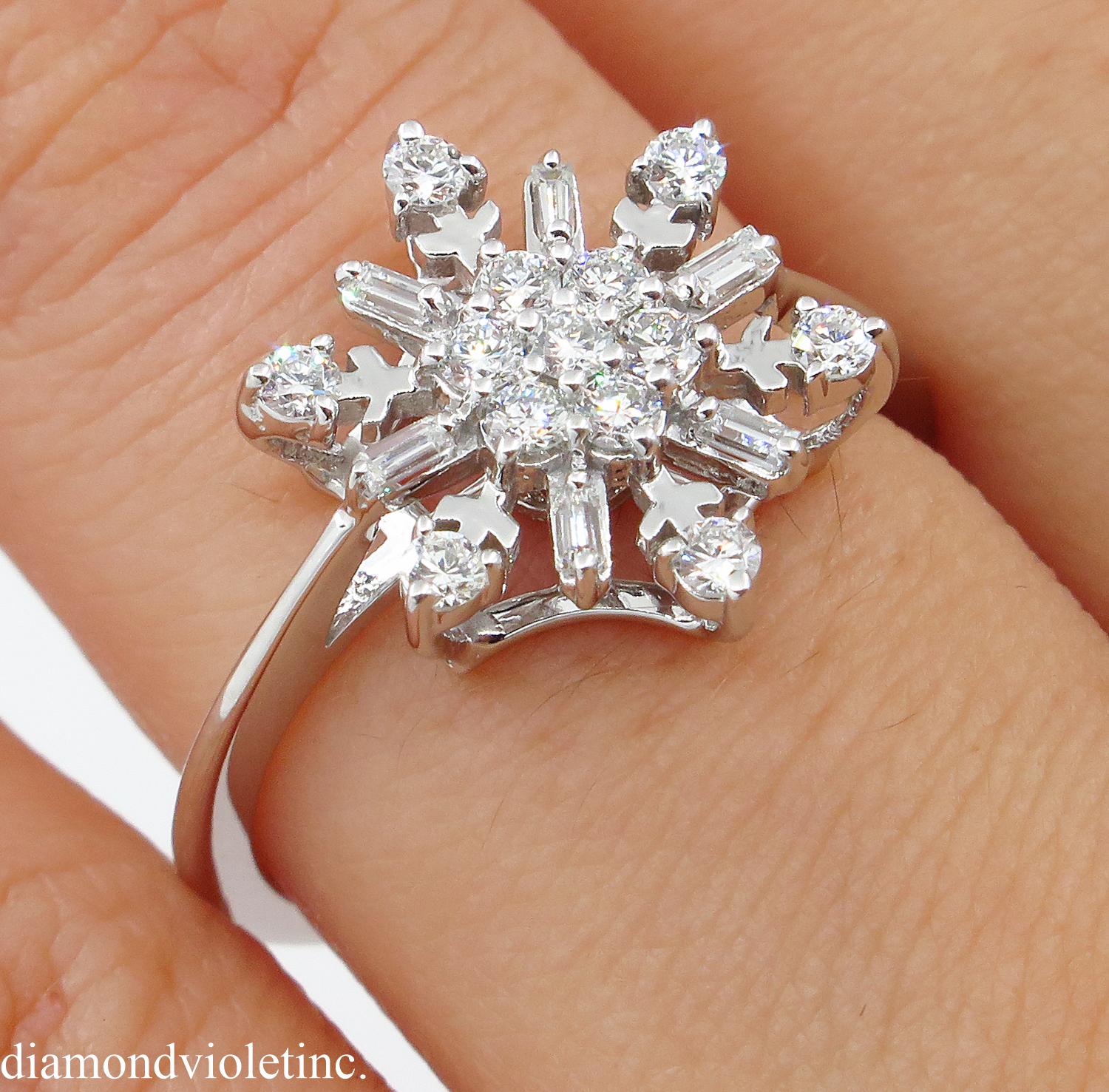 0.50ct Estate Vintage Diamond Snowflake Cluster Engagement Ring 14k White Gold 4
