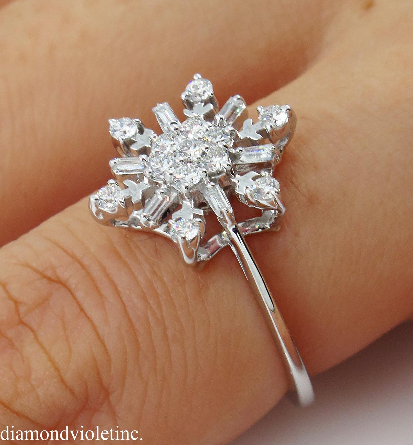 0.50ct Estate Vintage Diamond Snowflake Cluster Engagement Ring 14k White Gold 5