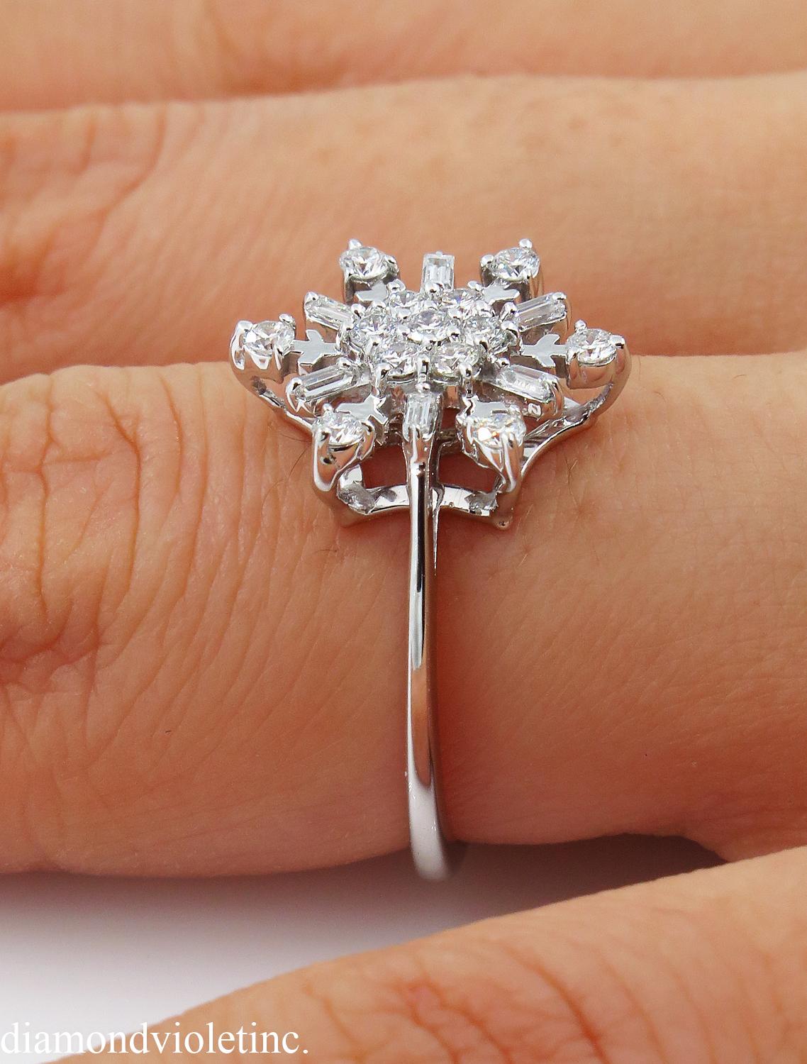 0.50ct Estate Vintage Diamond Snowflake Cluster Engagement Ring 14k White Gold 7