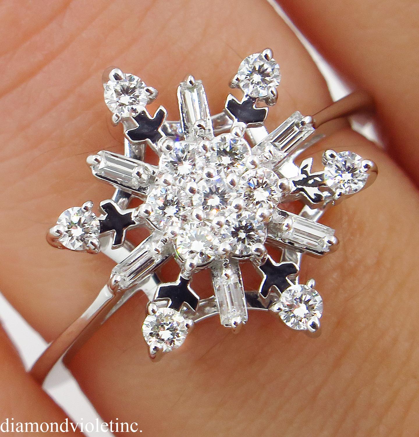 Women's 0.50ct Estate Vintage Diamond Snowflake Cluster Engagement Ring 14k White Gold
