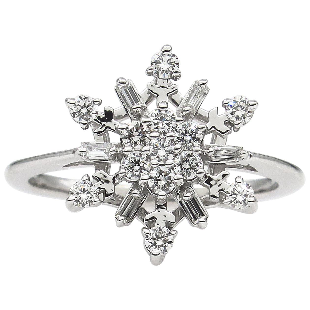 0.50ct Estate Vintage Diamond Snowflake Cluster Engagement Ring 14k White Gold