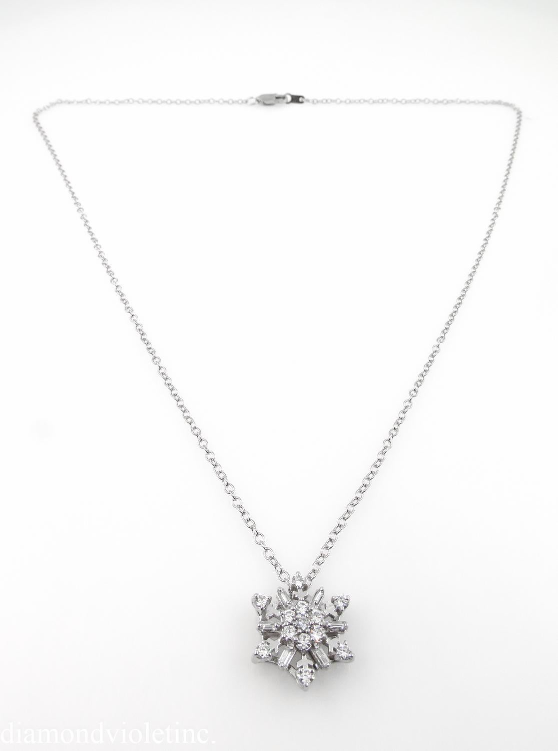 0.50 Carat Estate Vintage Diamond Snowflake Necklace 14 Karat White Gold 4