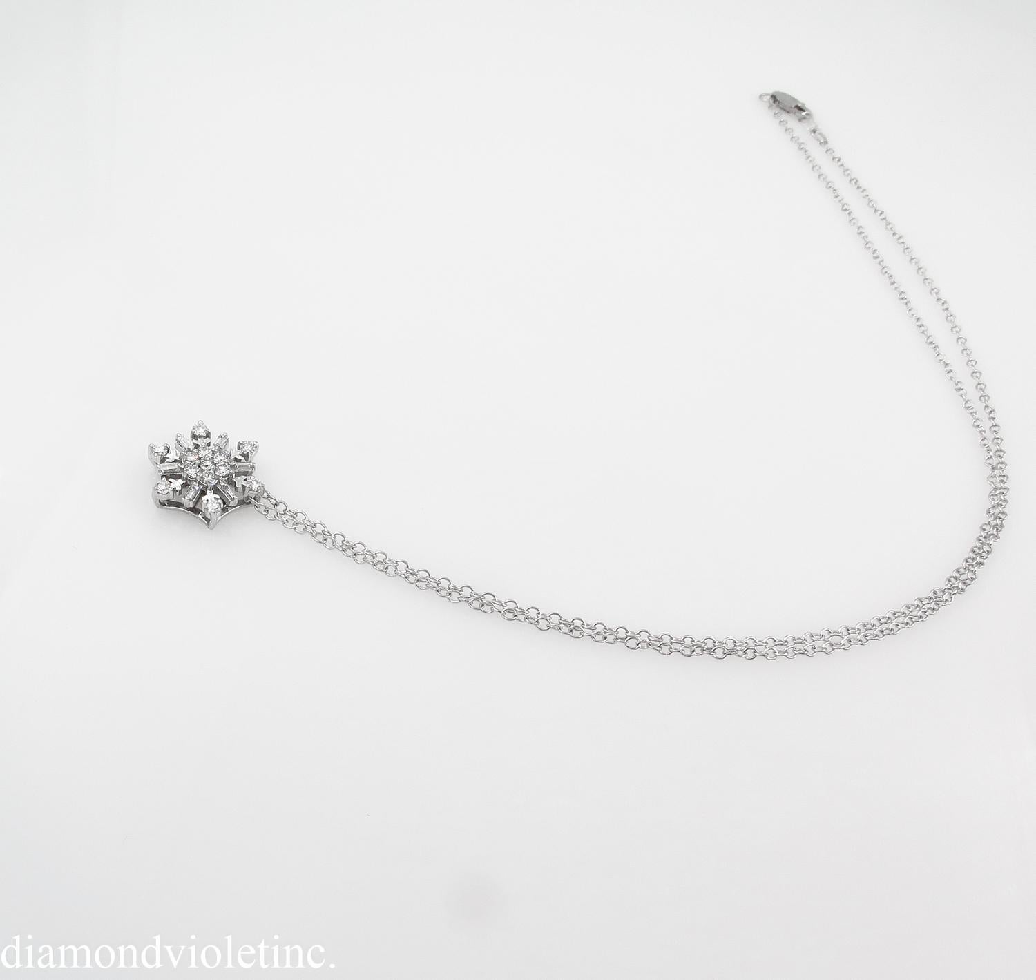 0.50 Carat Estate Vintage Diamond Snowflake Necklace 14 Karat White Gold 5