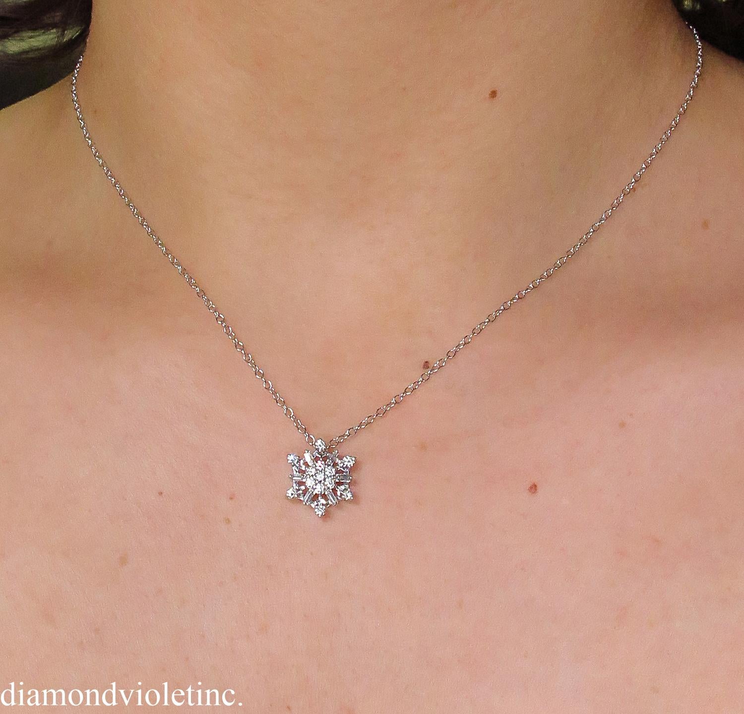 Women's 0.50 Carat Estate Vintage Diamond Snowflake Necklace 14 Karat White Gold