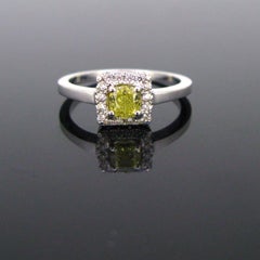0.50 Carat Fancy Intense Yellow Diamond Cluster Wedding Engagement Ring