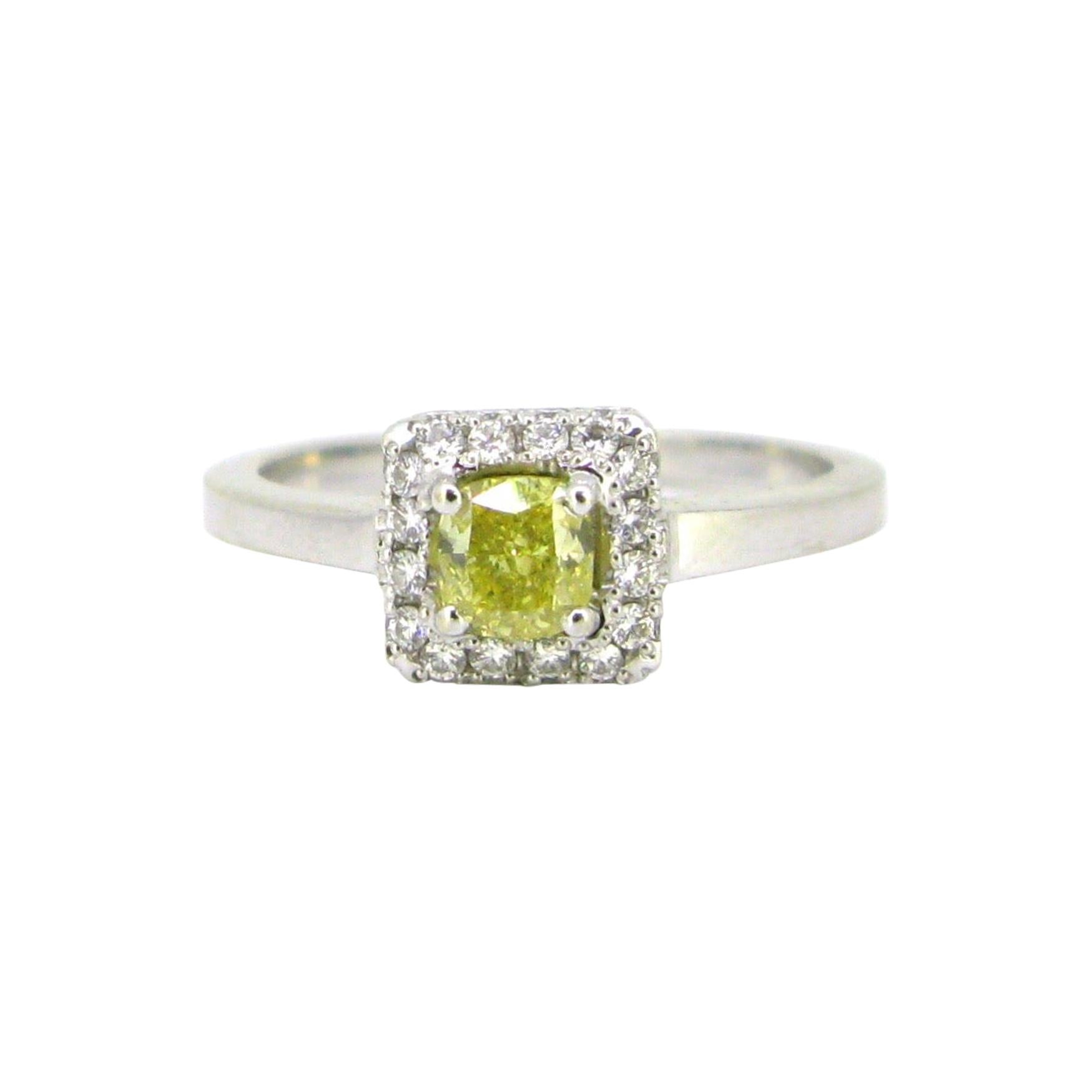 0.50 Carat Fancy Intense Yellow Diamond Cluster Wedding Engagement Ring For Sale