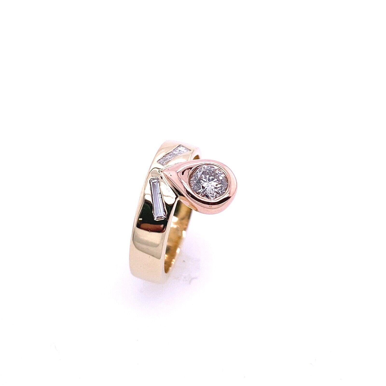 Brilliant Cut 0.50ct G/SI Diamond Pear Drop Setting in Rose Gold and Yellow Gold Band For Sale