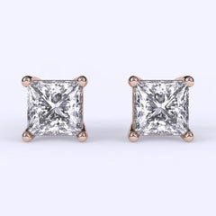 0.50CT GH-SI Clarity Natural Diamond Princess Cut Stud Earrings, 14k Gold.