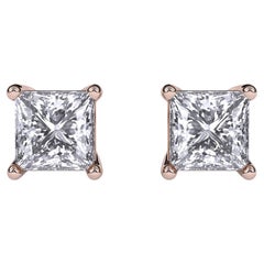 0.50CT GH-SI Clarity Natural Diamond Princess Cut Stud Ears, 14k Gold.